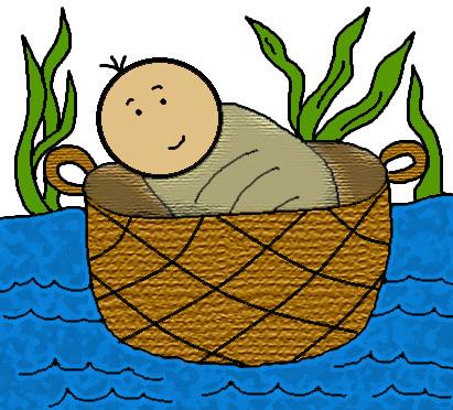 Bible People Clipart Baby Moses in basket cartoon picture colored free personal use cartoon clip art image for Sunday school or children's  church kids printable template