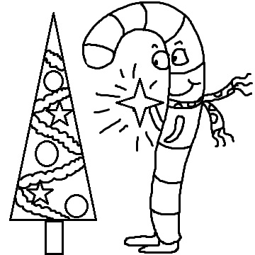  Candy Cane Putting a Star On The Christmas Tree Clipart