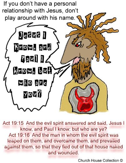 Acts 19:15 16 clipart cartoon image picture scripture Jesus i know and paul i know but who are ye