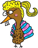 Thanksgiving Turkey Clipart-Girl Turkey With Pink and Blue Feathers