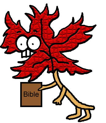 Fall Leaf With Buck Teeth Holding Bible Clipart