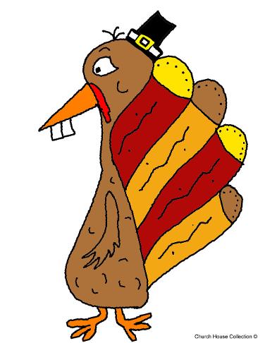 Thanksgiving Turkey With Buck Teeth and Pilgrim Hat Clipart